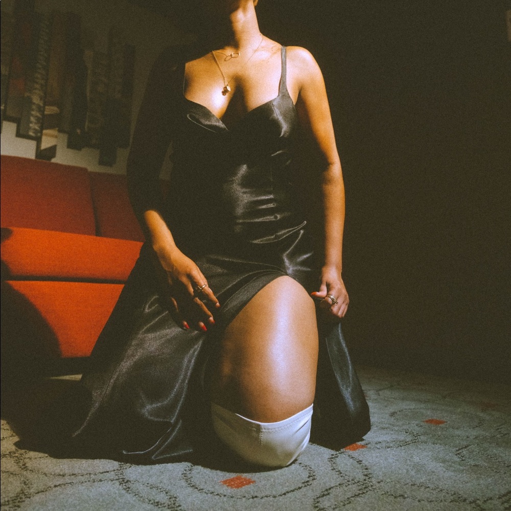 black slip dress